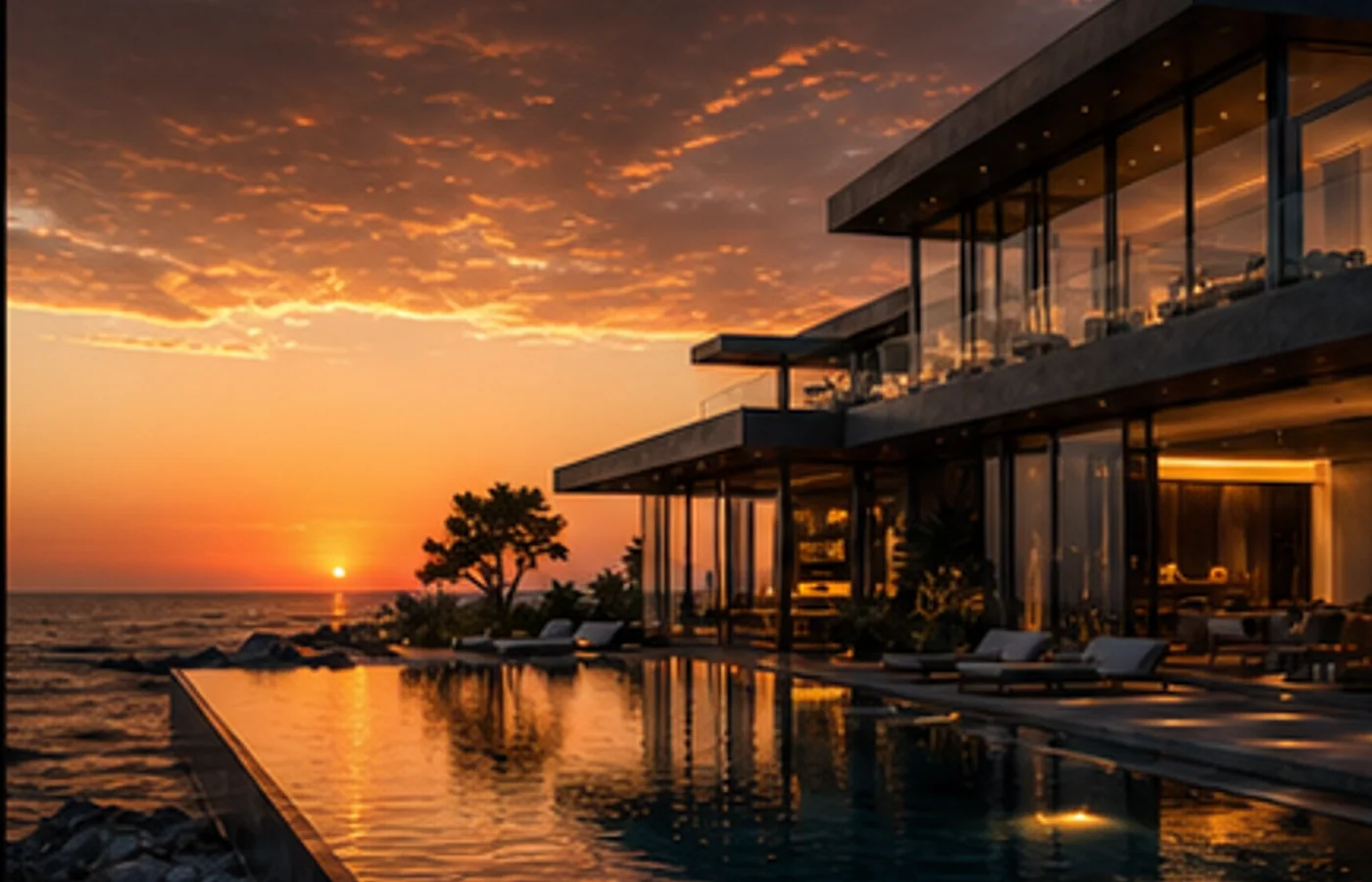 Azure luxury villa at sunset