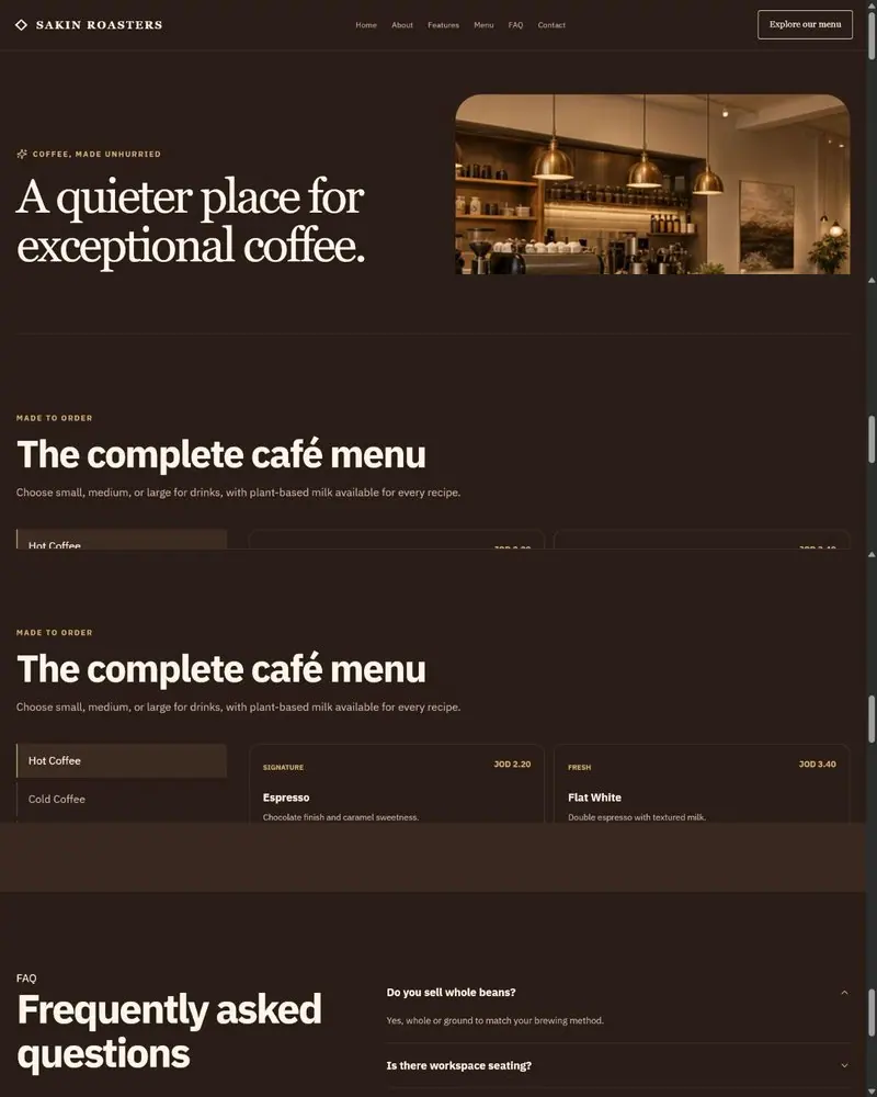 Luxury Café — Premium landing page visual